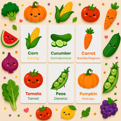Fruit & Veg Flash Cards - Sepedi
