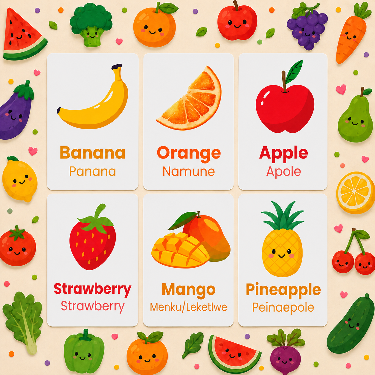 Fruit & Veg Flash Cards - Setswana