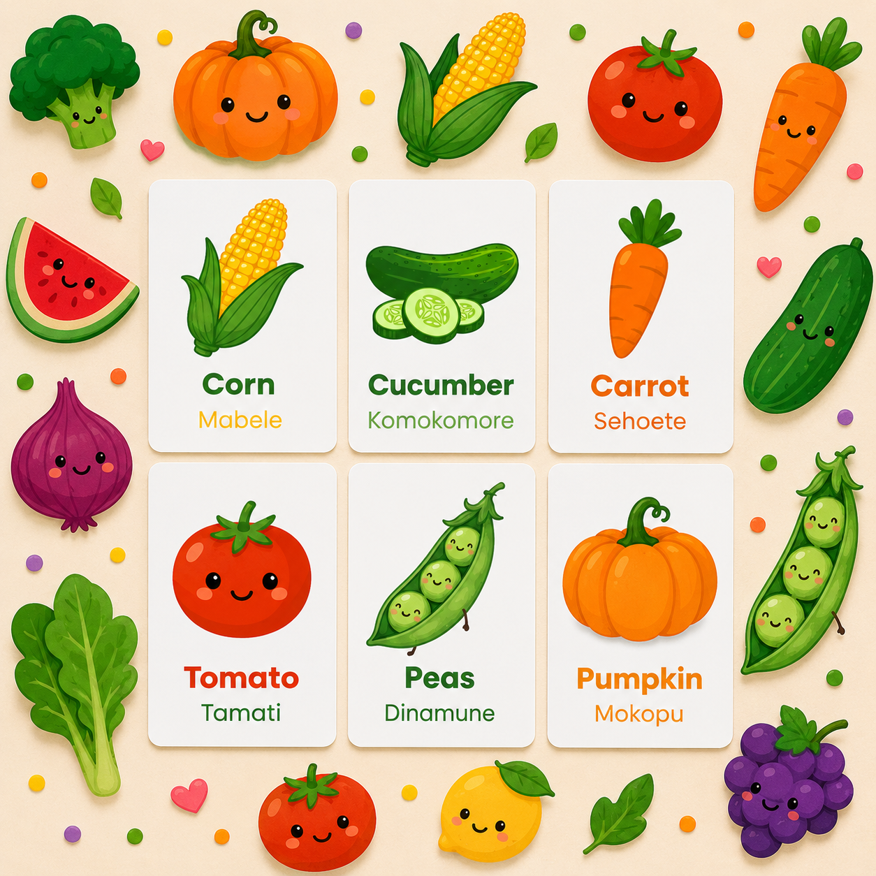 Fruit & Veg Flash Cards - Sepedi
