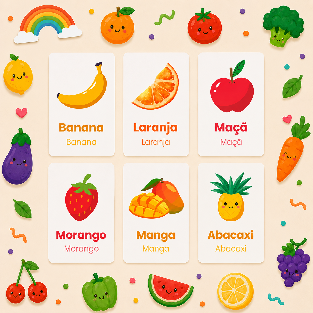 Fruit & Veg Flash Cards - Portuguese