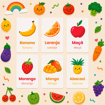 Fruit & Veg Flash Cards - Portuguese