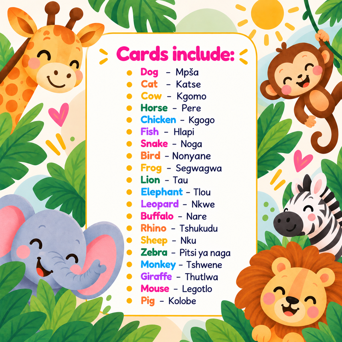 Animals Flash Cards - Sepedi