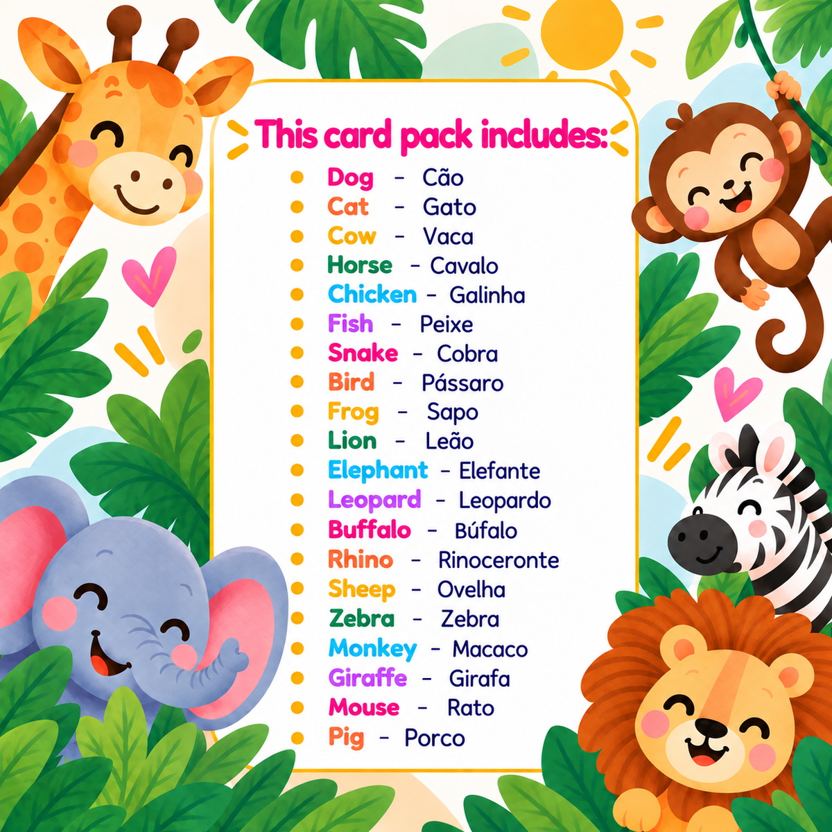 Animals Flash Cards - Portuguese