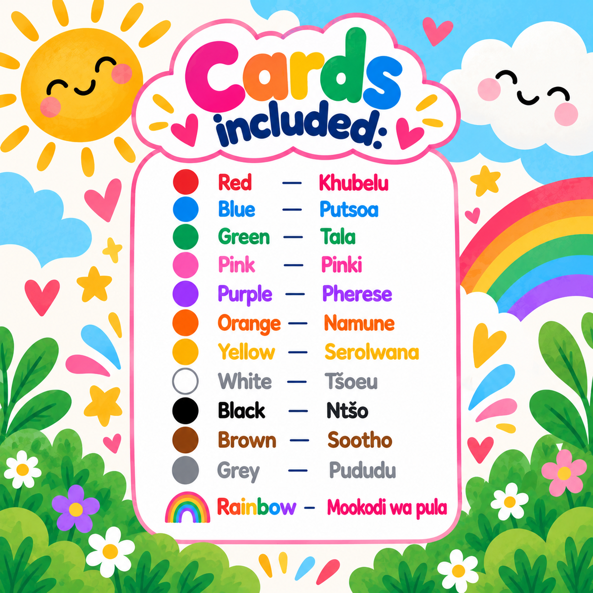 Colours Flash Cards - Sesotho