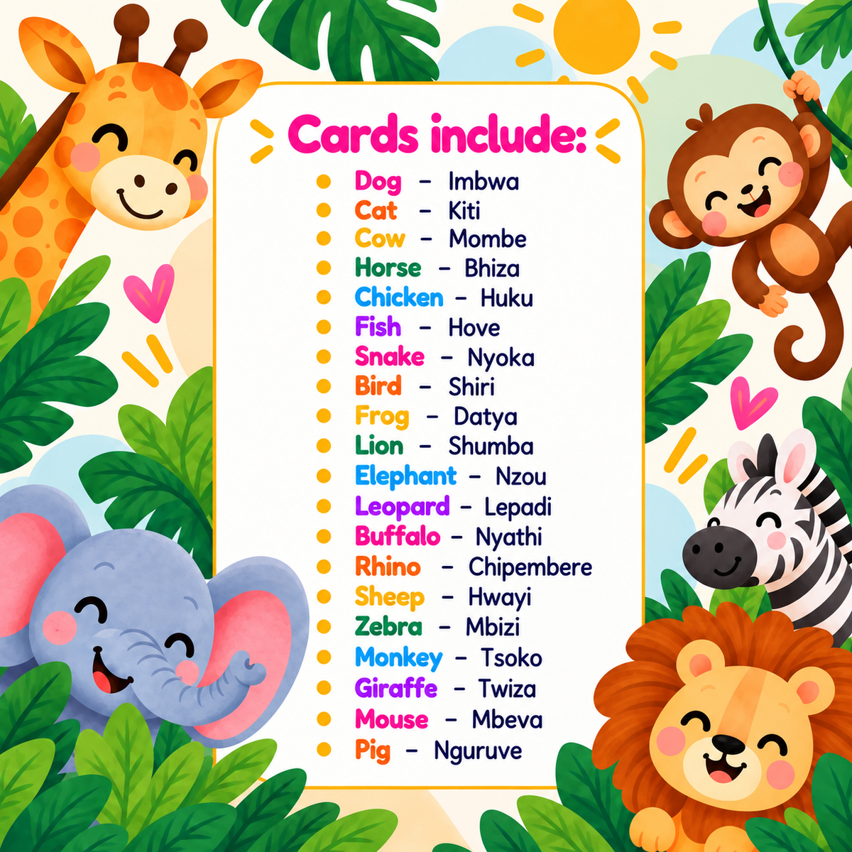 Animals Flash Cards - Shona